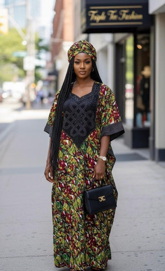 African Ankara Kaftan Dress | Stoned Cotton Boubou