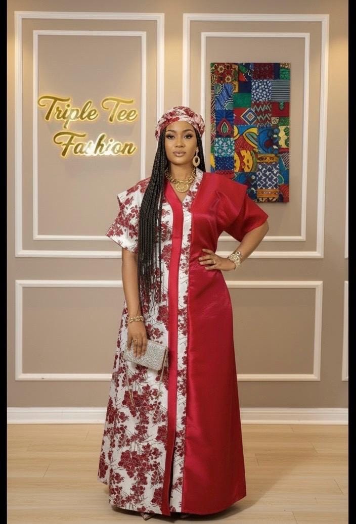 African Mikado Brocade Boubou | Kaftan Dress with Scarf