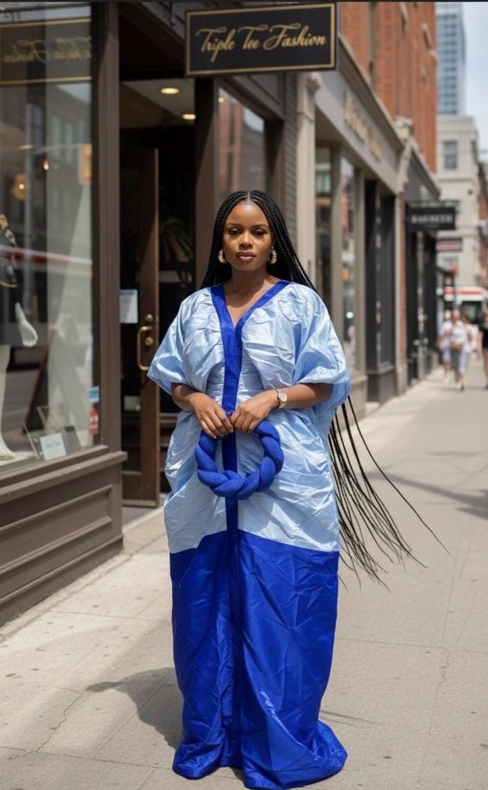 Blue Mikado Boubou Dress | African Kaftan, Plus Size