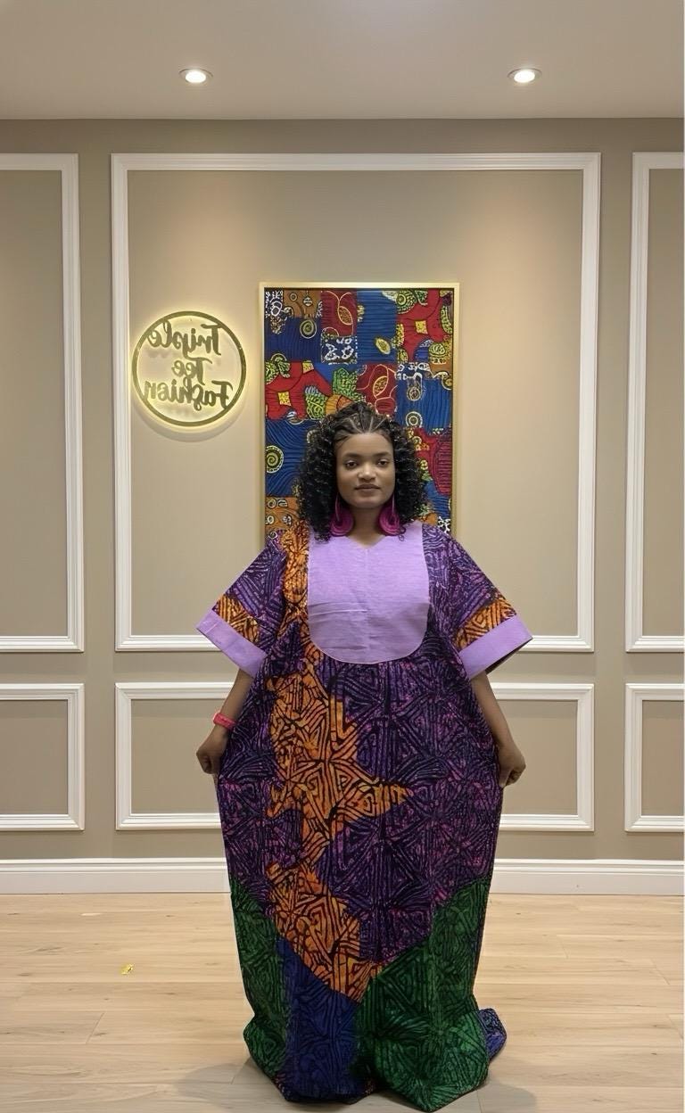 Ankara and Aso oke Kaftan Dress | Nigerian Cotton Bubu, One Size