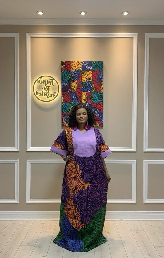 Ankara and Aso oke Kaftan Dress | Nigerian Cotton Bubu, One Size