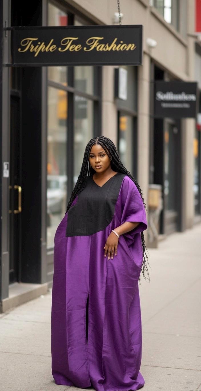 Mikado Boubou Dress | Aso Oke Neckline, African Kaftan with Matching Cap
