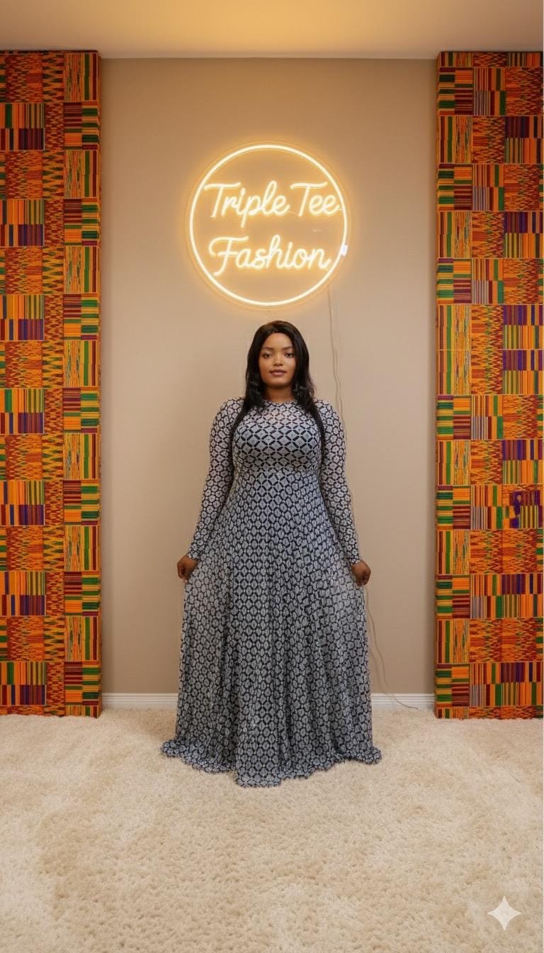 Bloom Mesh Maxi Dress – African-Inspired Floral Elegance | Sizes 12 & 14 | Triple Tee Fashion