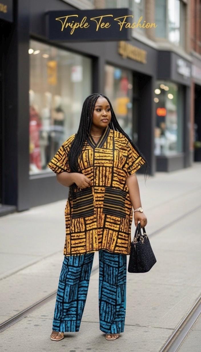 African Ankara Dress and Trouser Set | Cotton Kaftan, Nigerian Made