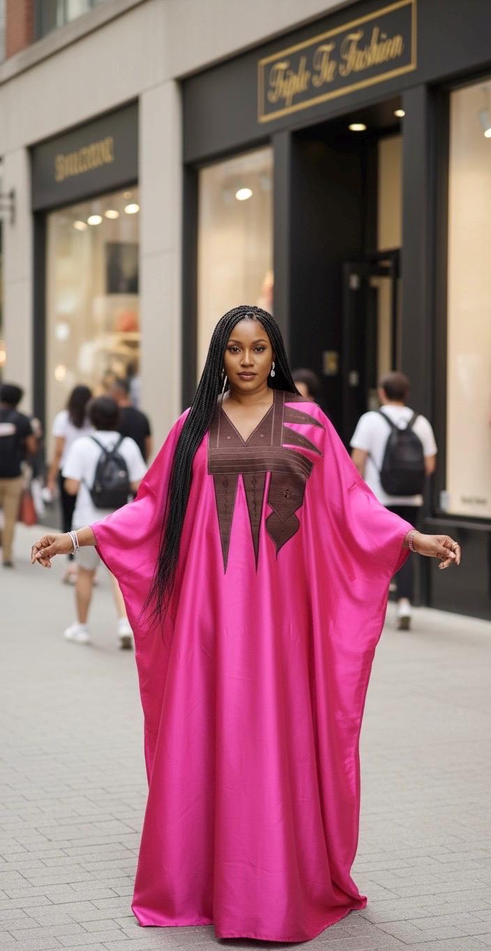 Embroidered African Duchess Silk Boubou | Kaftan Dress with Scarf