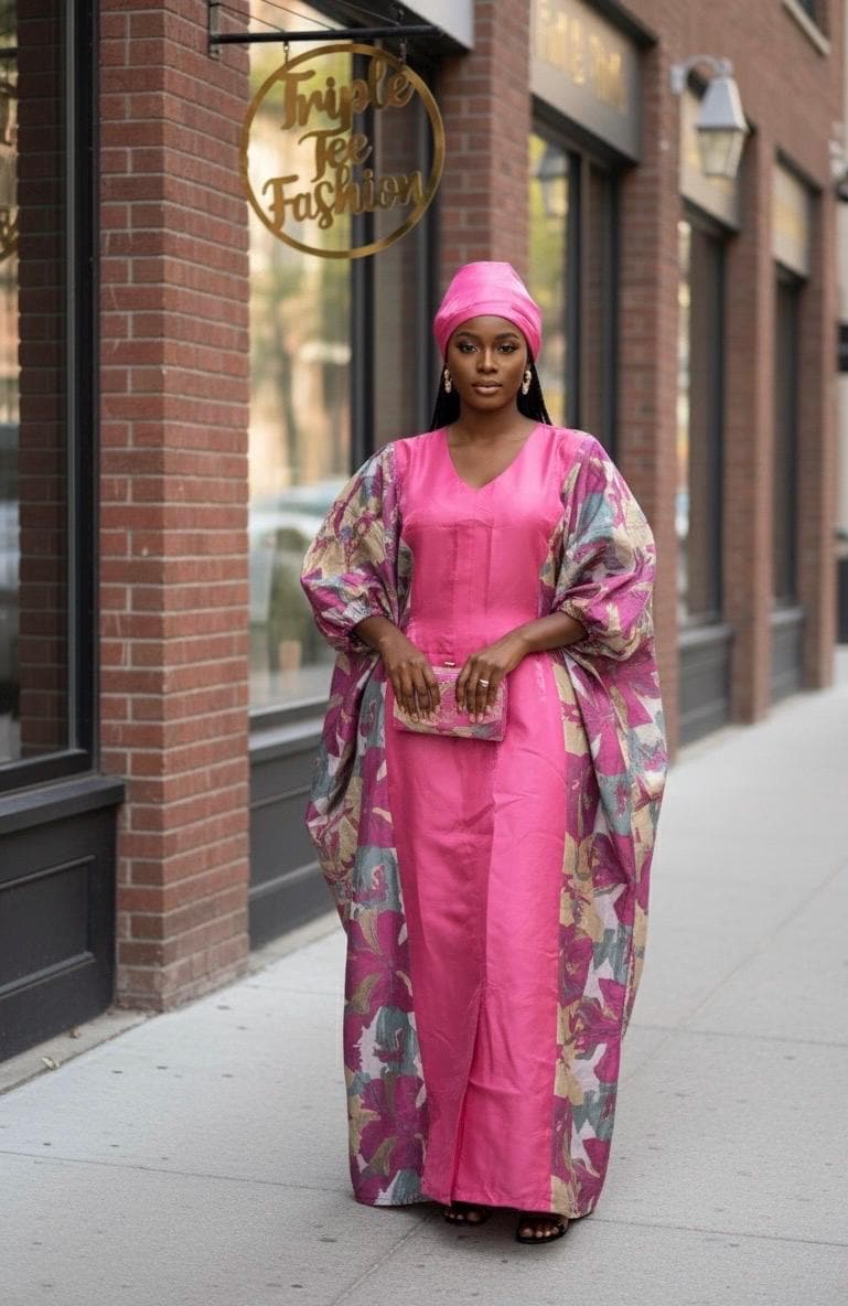 Mikado Brocade Boubou | African Kaftan Dress with Scarf