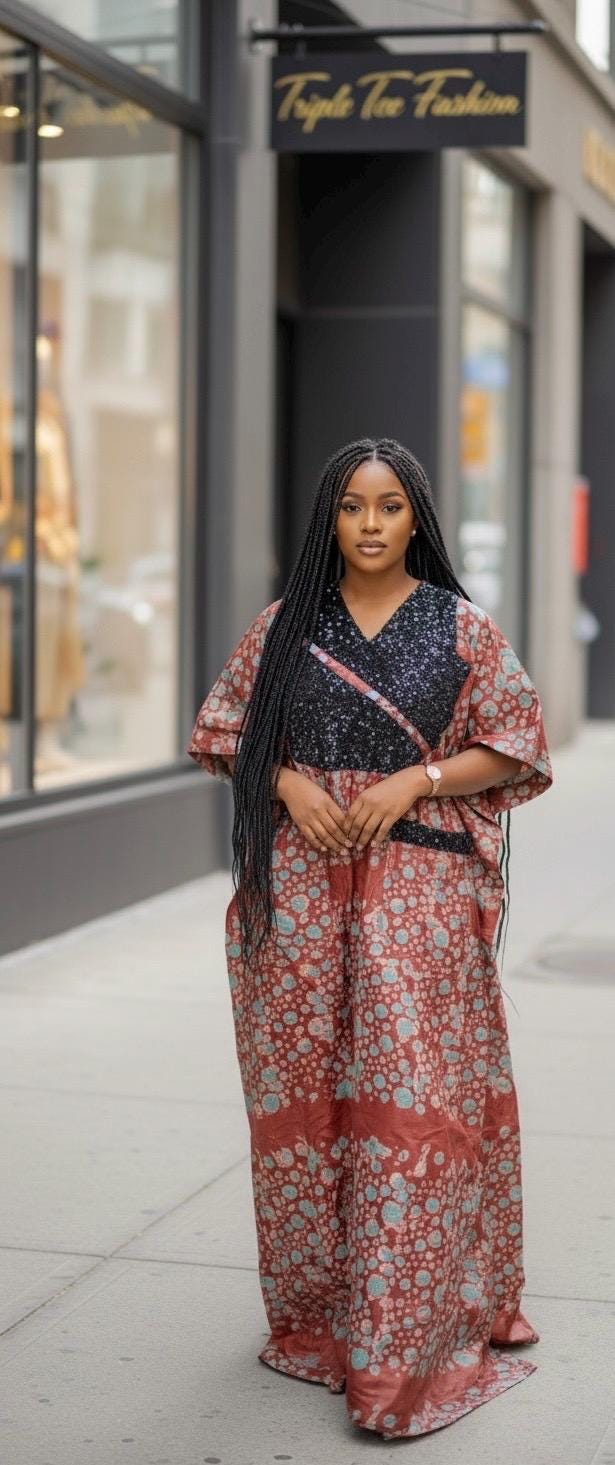 Sequin Kampala Cotton Boubou Kaftan | Plus Size African Dress