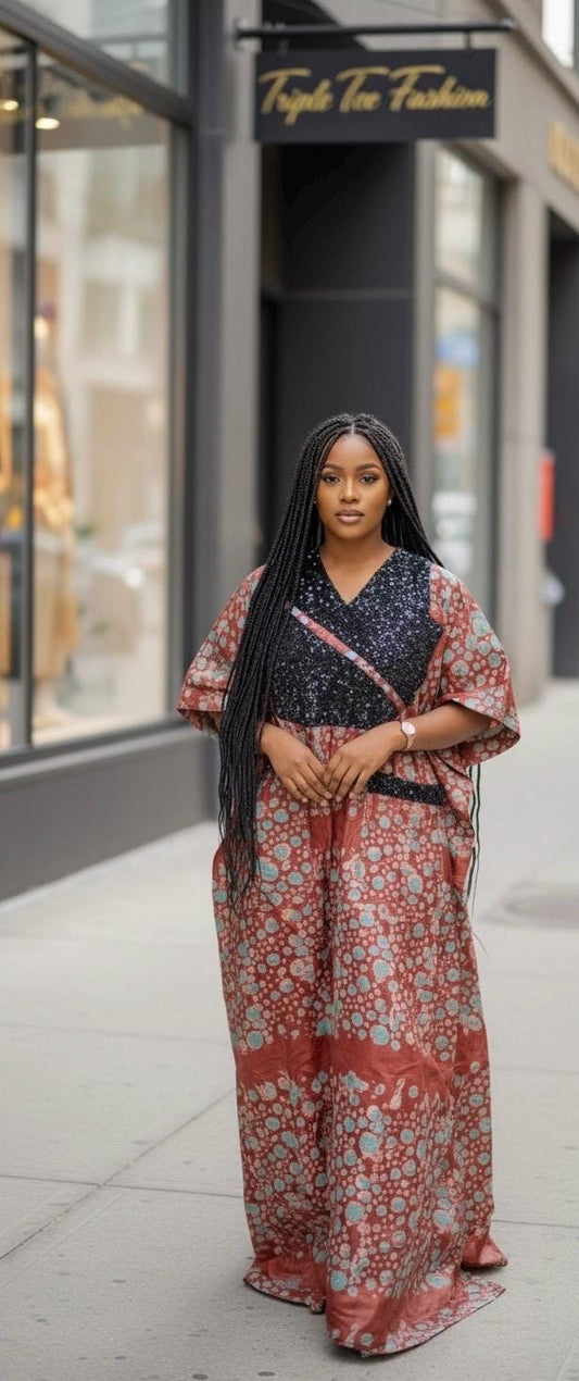 Sequin Kampala Cotton Boubou Kaftan | Plus Size African Dress