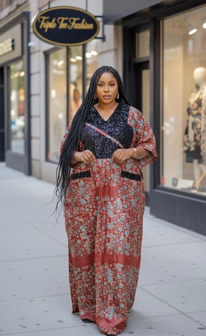 Sequin Kampala Cotton Boubou Kaftan | Plus Size African Dress
