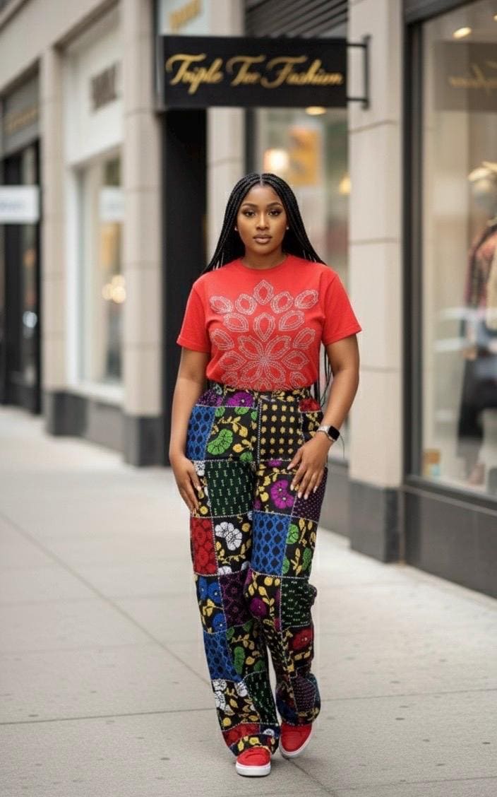 African Ankara Wide Leg Pants Outfit | Floral Cotton Set