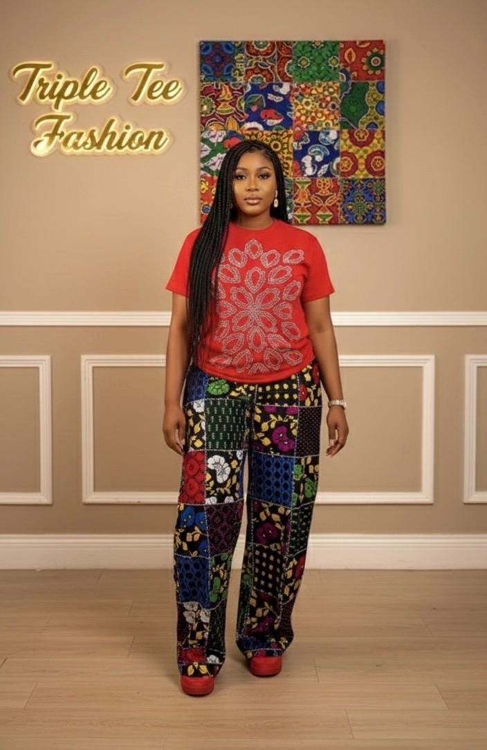African Ankara Wide Leg Pants Outfit | Floral Cotton Set