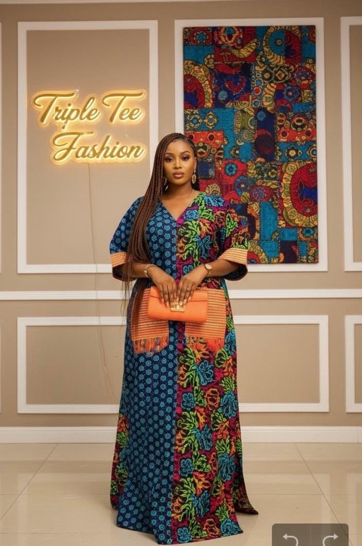 African Print Boubou Dress | Handmade Ankara Kaftan with Headtie