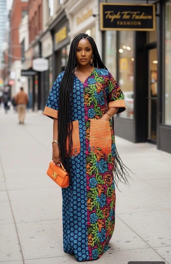 African Print Boubou Dress | Handmade Ankara Kaftan with Headtie