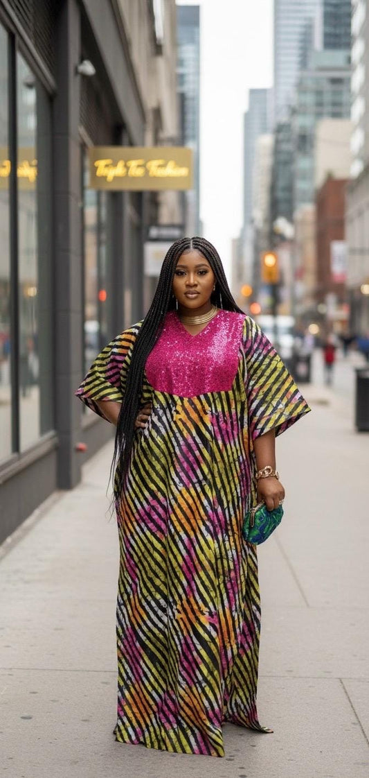 African Print Kampala Boubou Kaftan | Ankara Sequin Dress