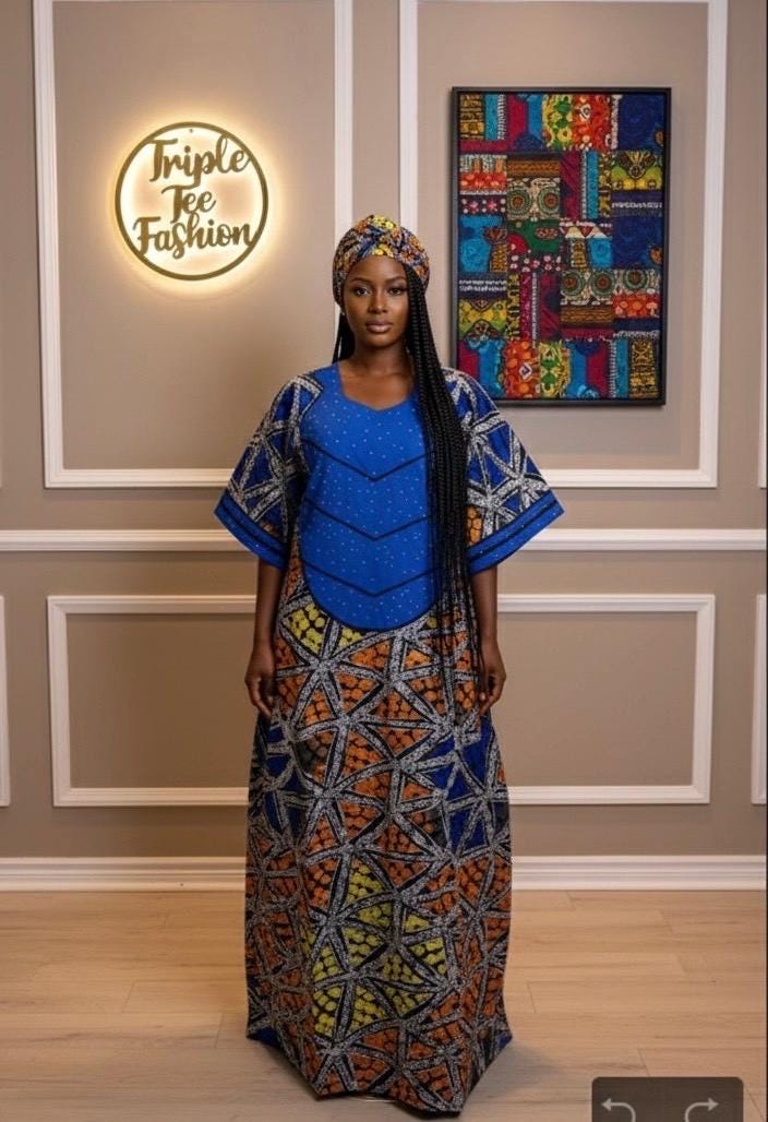 Handmade Adire Brocade Kaftan Dress | Nigerian Print Boubou