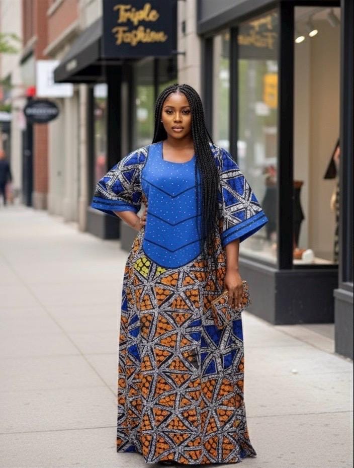 Handmade Adire Brocade Kaftan Dress | Nigerian Print Boubou