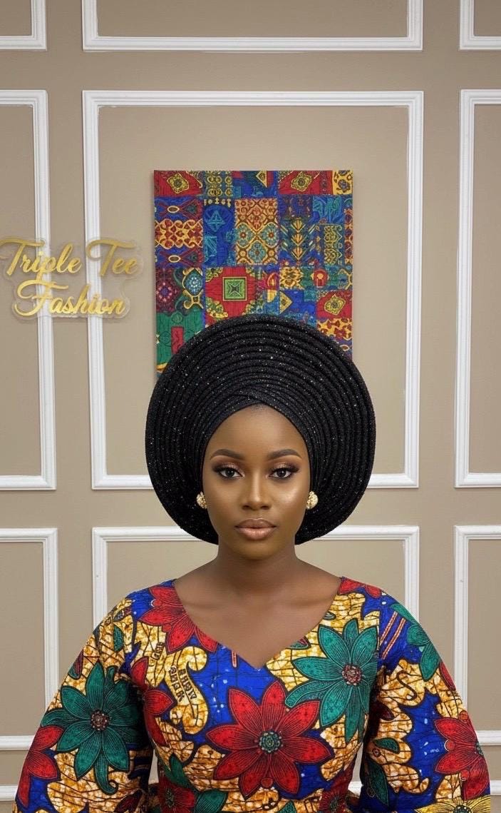 Sequin Fabric African Auto Gele | Pre-Tied Turban Hat