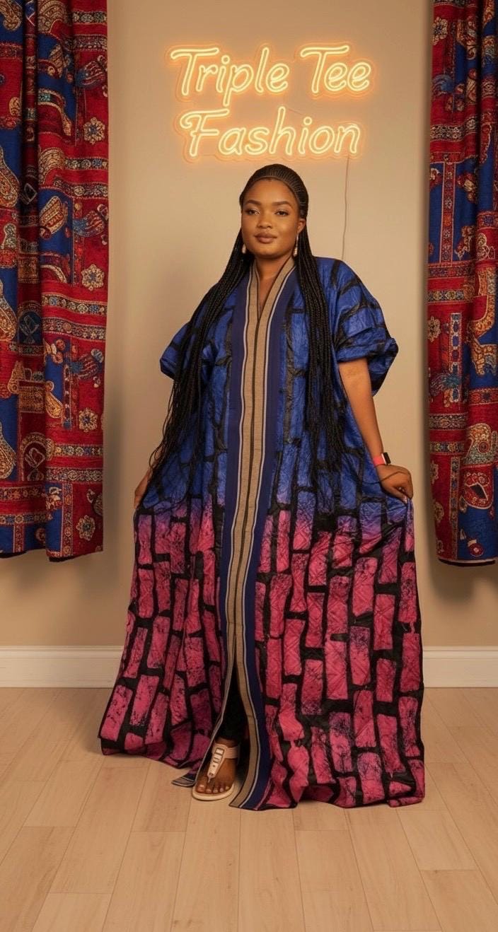 Handmade African Print Adire Batik Boubou Kaftan Dress