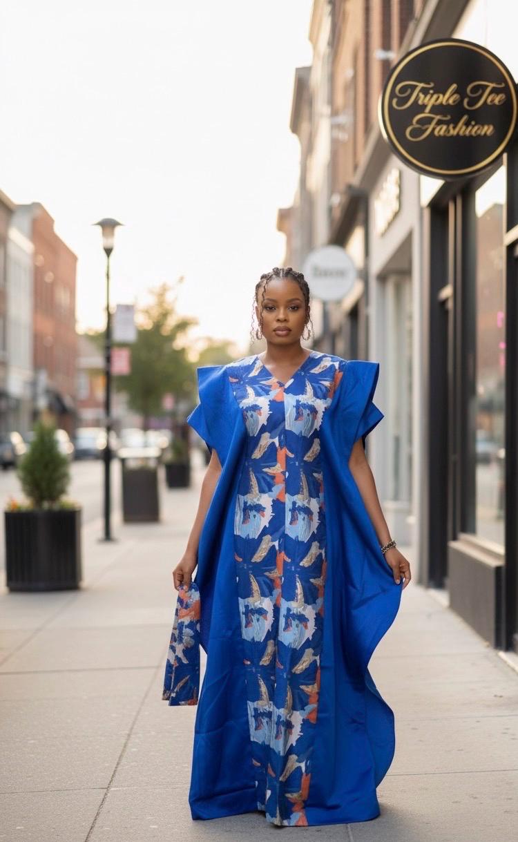 African Mikado Brocade Boubou | One Size Kaftan Dress