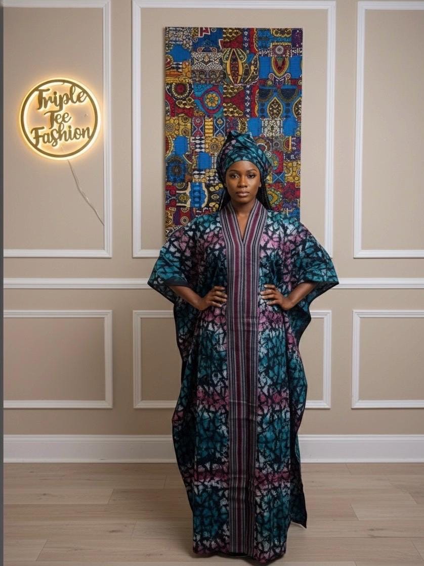 African Adire Batik Boubou dress |Inner belt bubu Kaftan| Handmade African print dress | Nigerian made | Tie and Dye | Rich aunty| Ankara