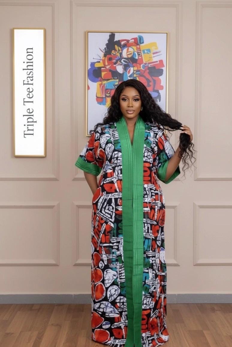 Handmade African Ankara Brocade Kaftan Dress | With Headtie