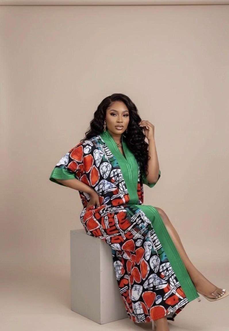 Handmade African Ankara Brocade Kaftan Dress | With Headtie