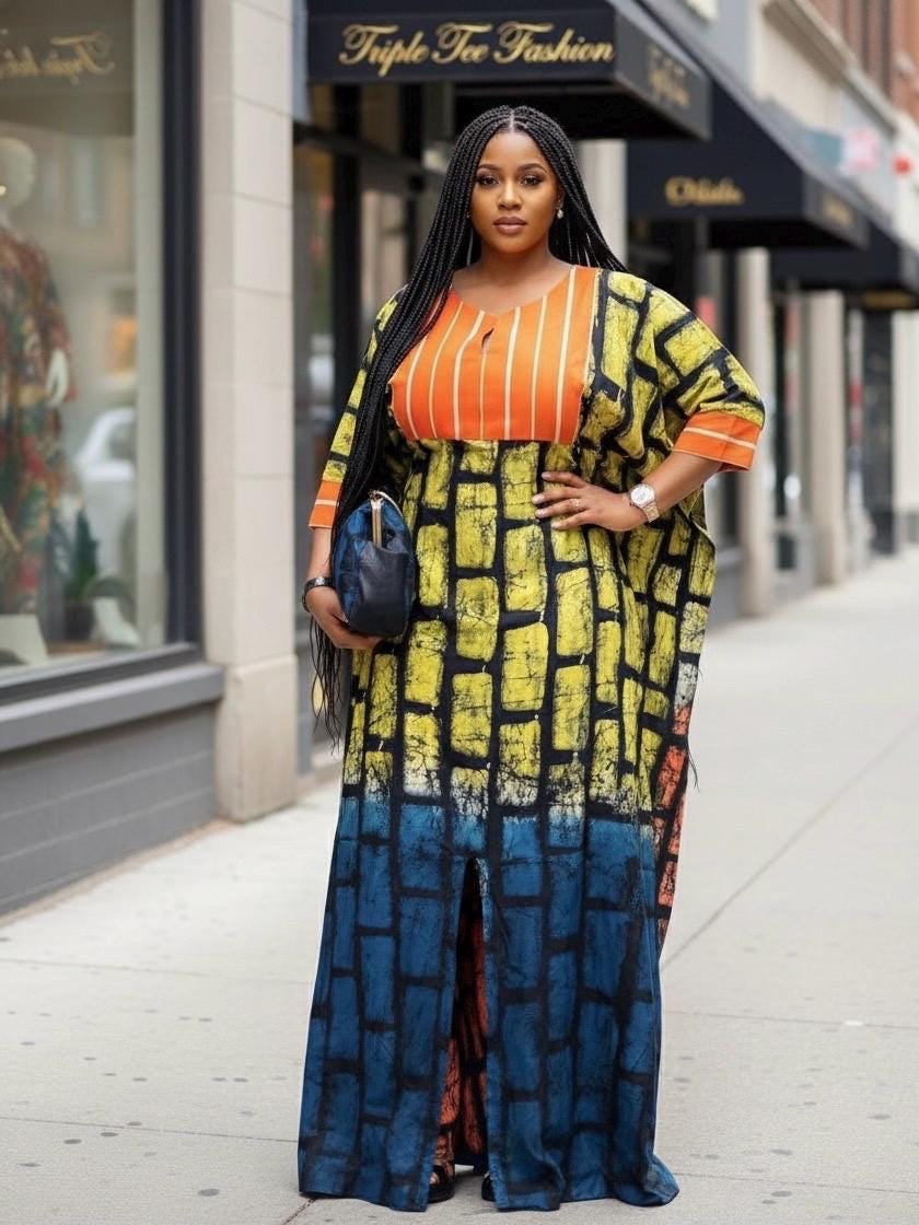 Handmade African Adire Batik Boubou Dress | Nigerian Kaftan