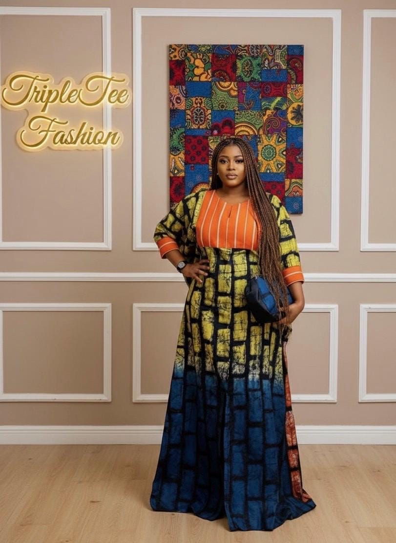 Handmade African Adire Batik Boubou Dress | Nigerian Kaftan