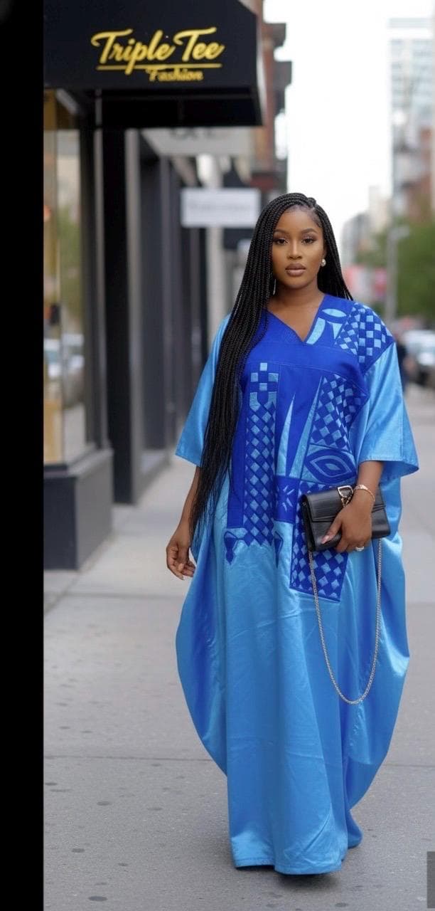 Embroidered Mikado Boubou Kaftan | African Party Dress & Scarf