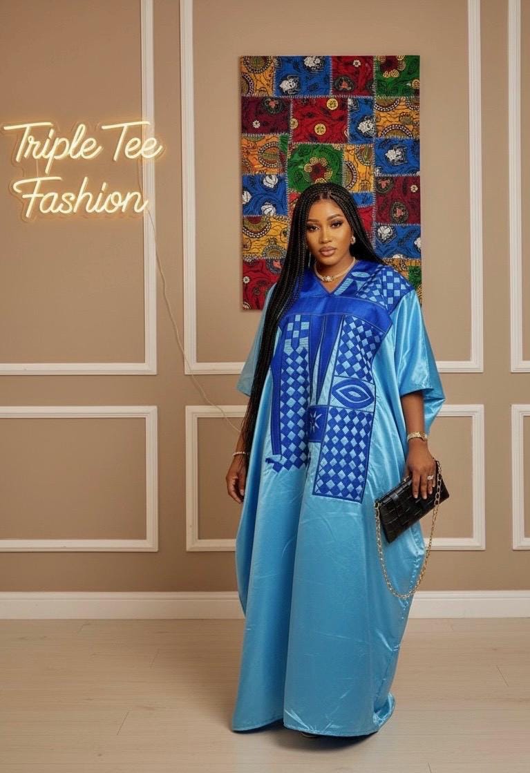 Embroidered Mikado Boubou Kaftan | African Party Dress & Scarf