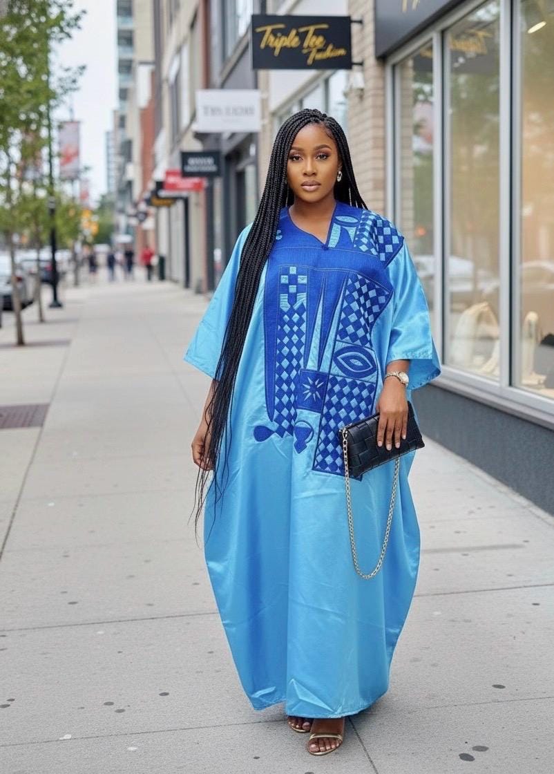 Embroidered Mikado Boubou Kaftan | African Party Dress & Scarf