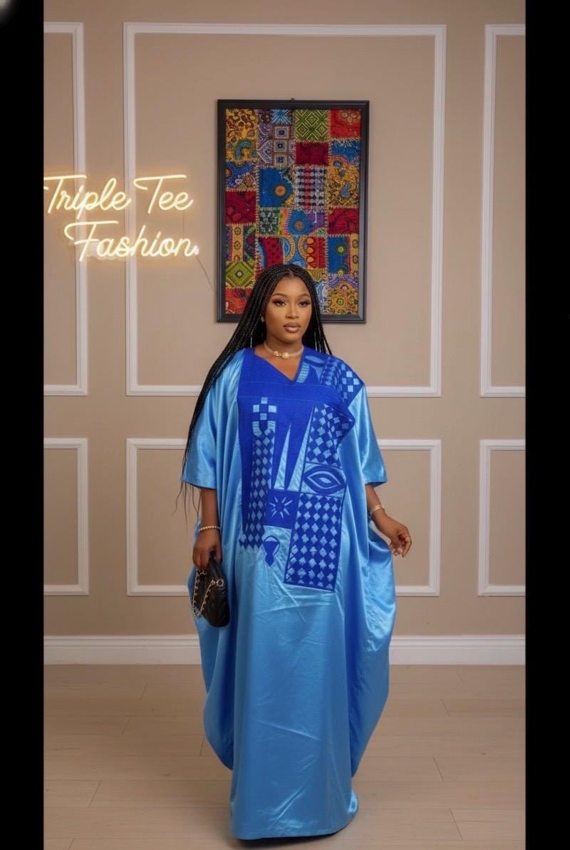 Embroidered Mikado Boubou Kaftan | African Party Dress & Scarf