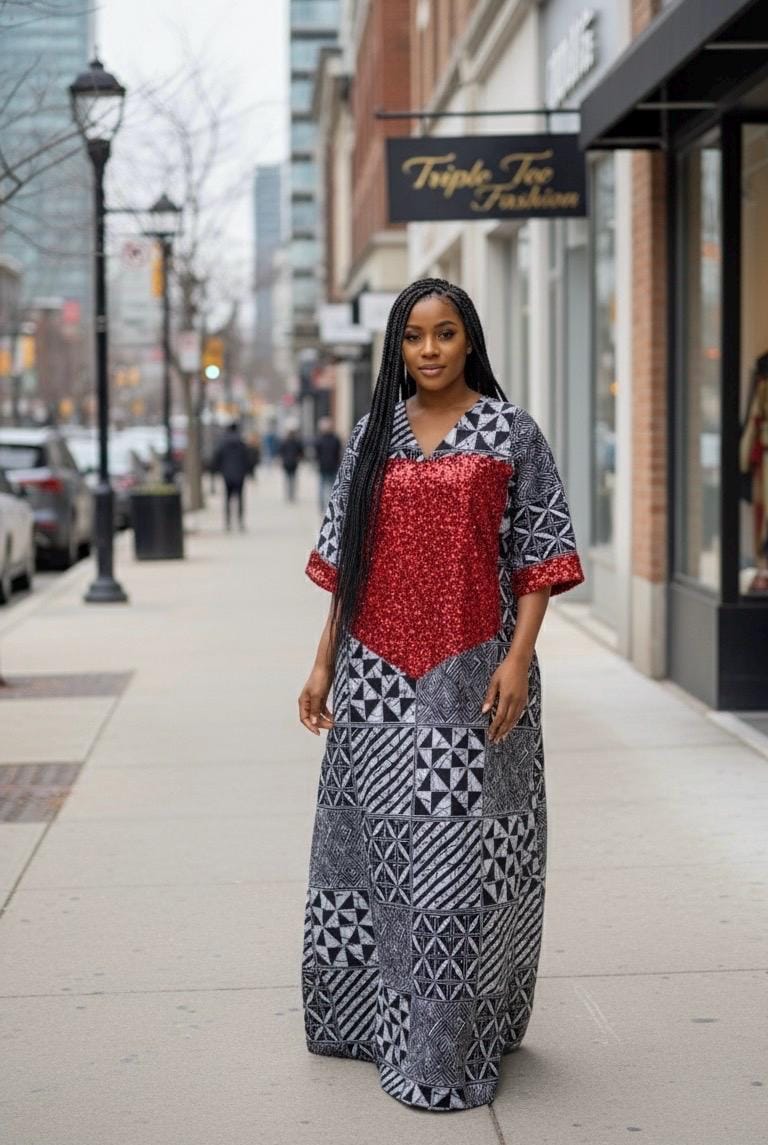 African Kampala Sequin Kaftan Dress | Plus Size Boubou