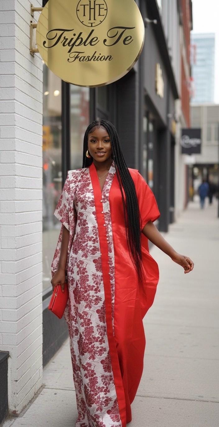 African Mikado Brocade Boubou | Kaftan Dress with Scarf