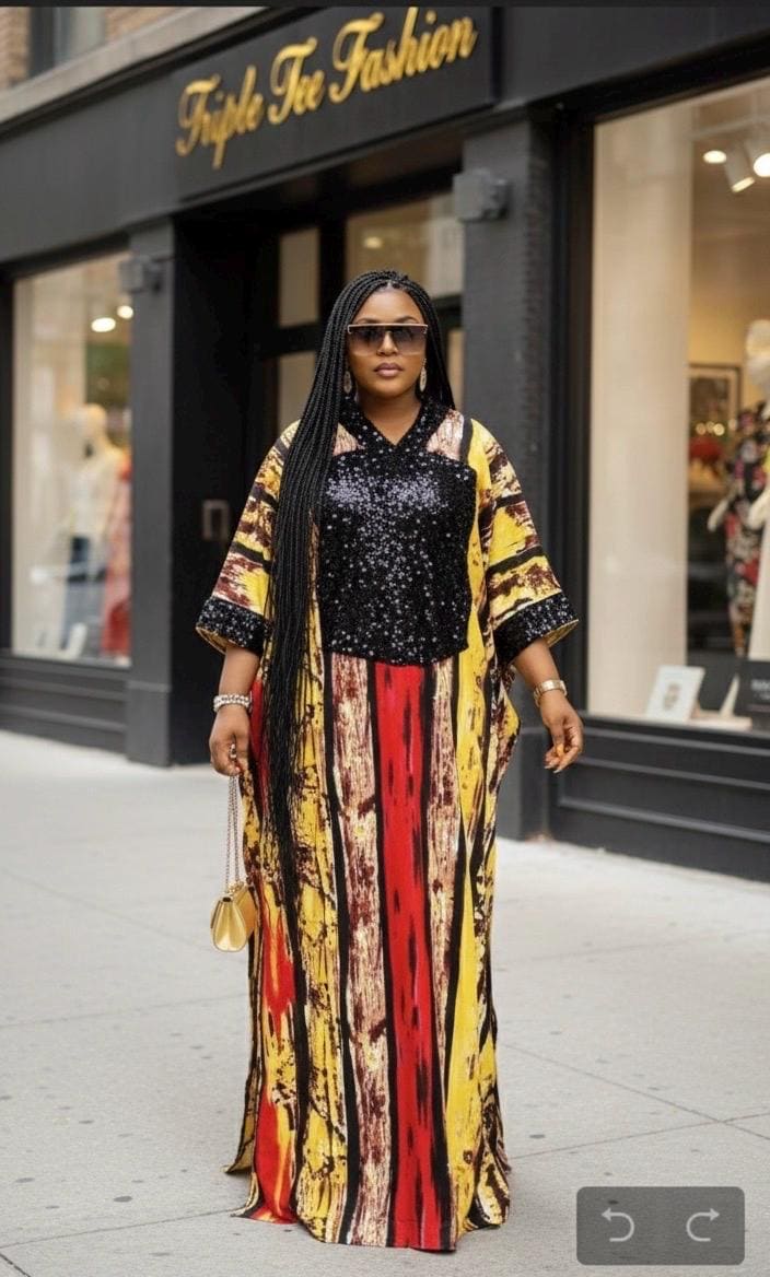 African Ankara Kaftan Dress: Sequin Adire Boubou
