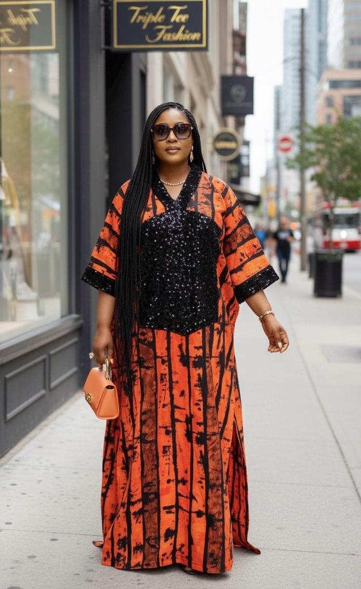 African Ankara Kaftan Dress: Sequin Adire Boubou