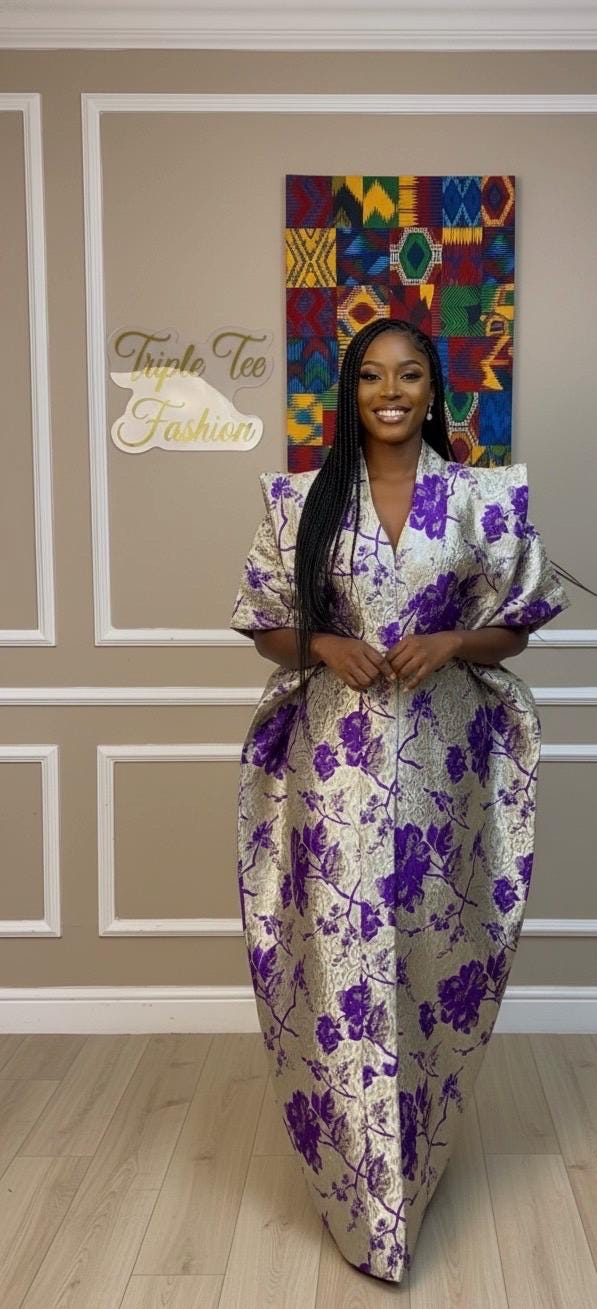Floral Brocade Boubou Dress | African Kaftan with Scarf