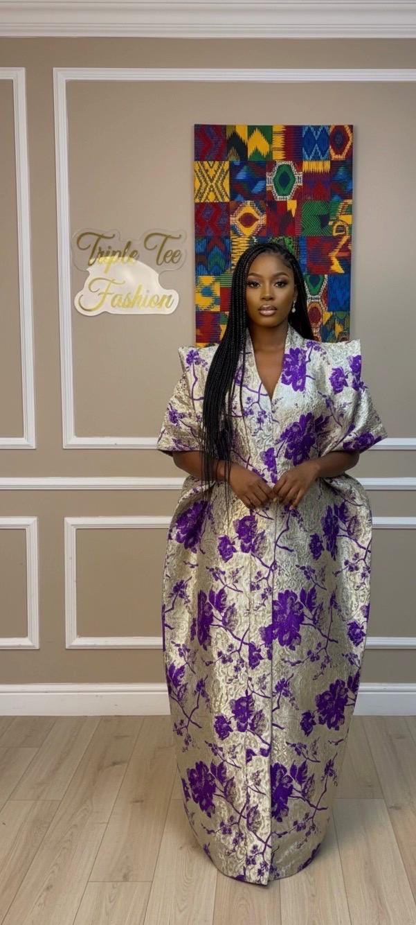 Floral Brocade Boubou Dress | African Kaftan with Scarf