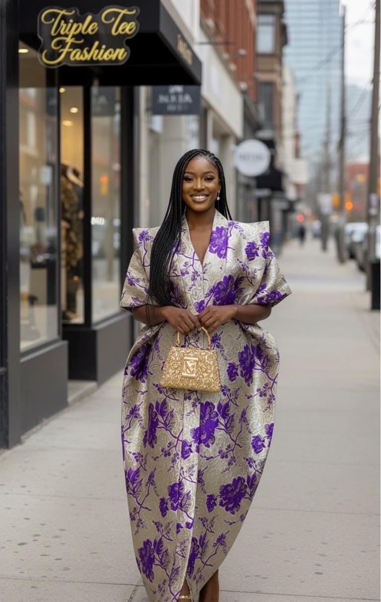 Floral Brocade Boubou Dress | African Kaftan with Scarf