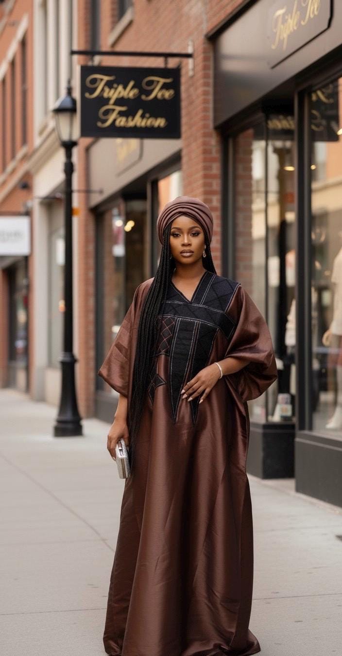 Embroidered Mikado Boubou Kaftan with Turban | African Party Dress