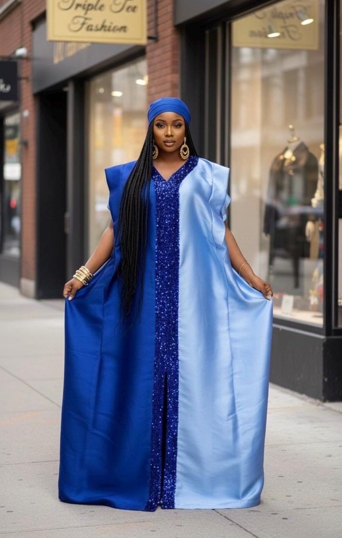 Sequin Mikado Boubou Dress | African Kaftan with Headtie