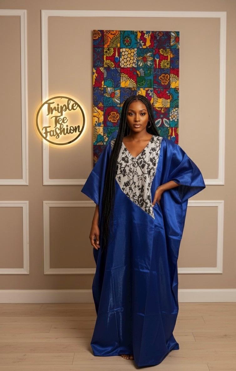 Luxury Mikado Brocade Boubou | African Kaftan Dress with Scarf