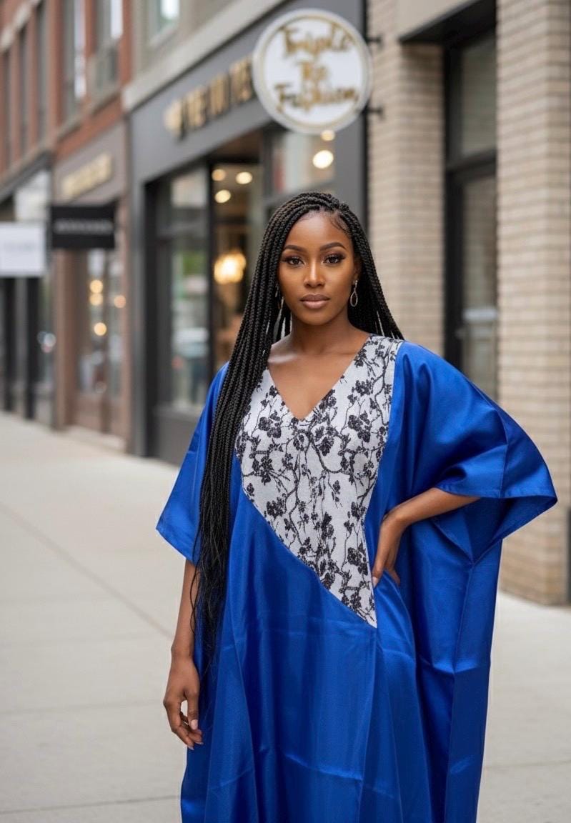 Luxury Mikado Brocade Boubou | African Kaftan Dress with Scarf