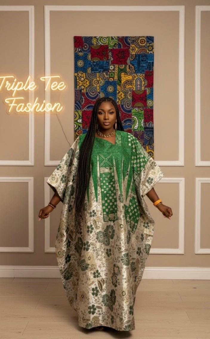 European Damask Brocade Agbada Dress with Matching Scarf