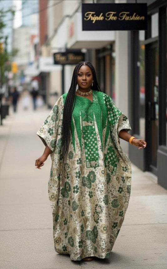 European Damask Brocade Agbada Dress with Matching Scarf