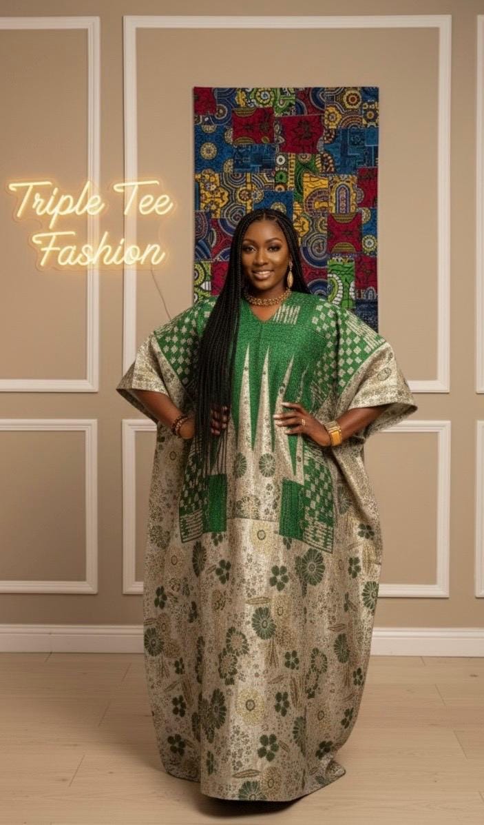 European Damask Brocade Agbada Dress with Matching Scarf