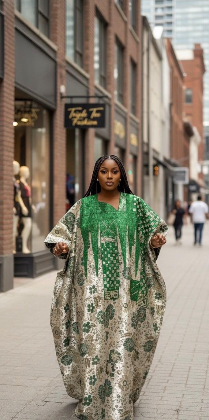 European Damask Brocade Agbada Dress with Matching Scarf