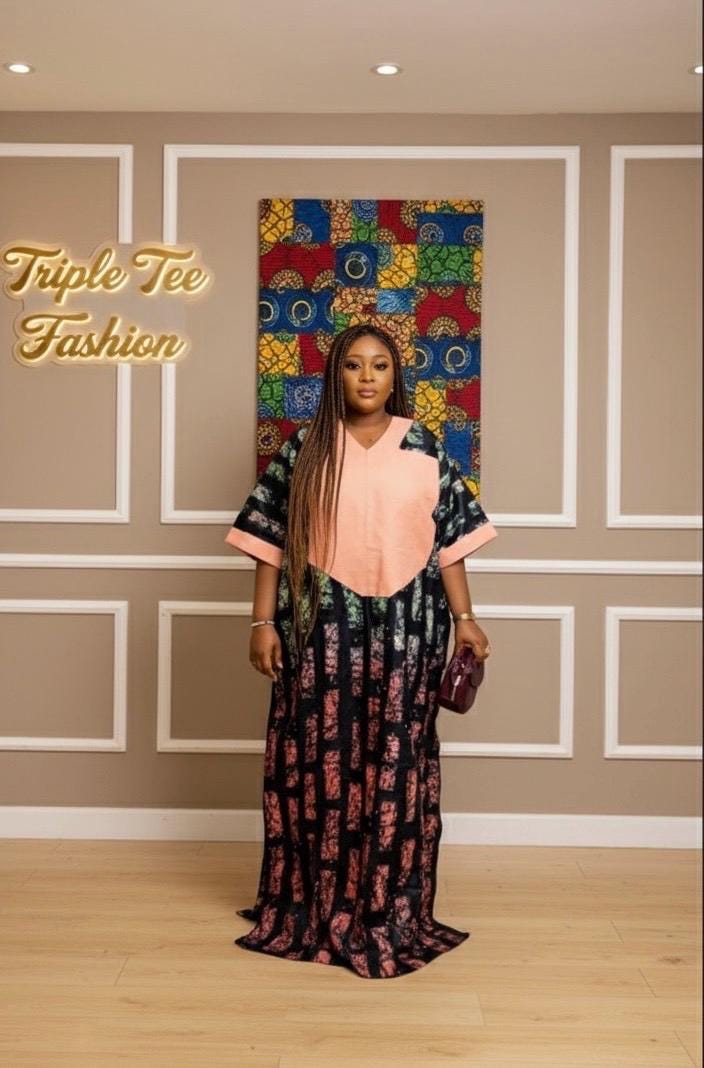 African Adire Batik Boubou Dress | Handmade Nigerian Kaftan