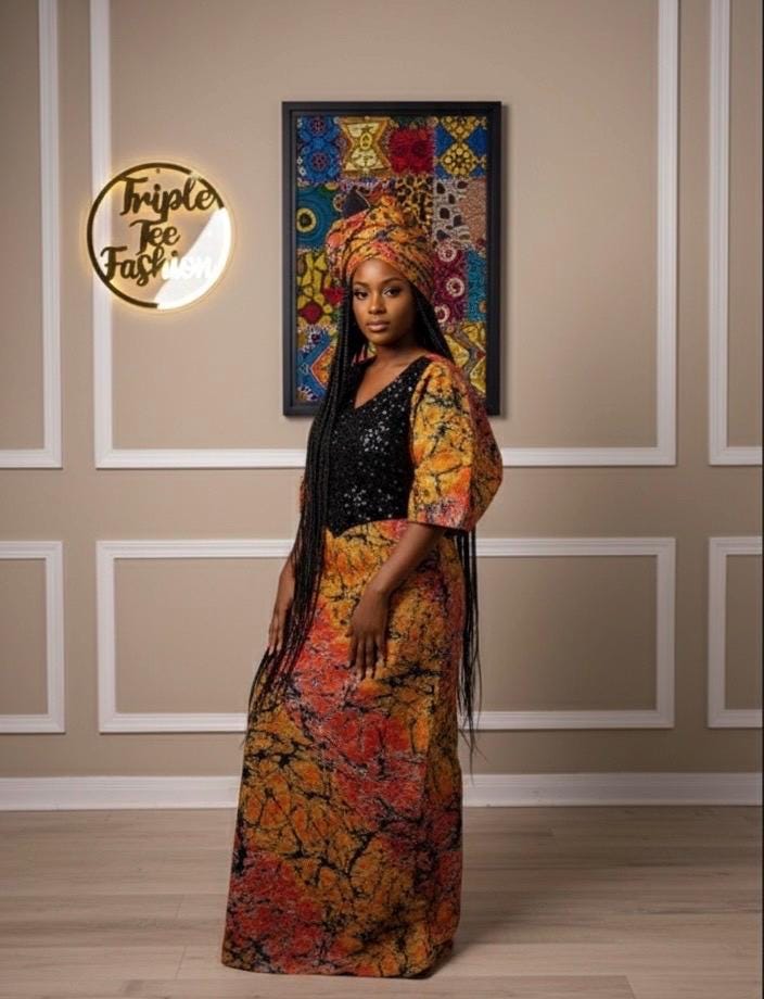 African Print Kampala Kaftan Dress | Sequin Boubou, Rich Aunty Vibes