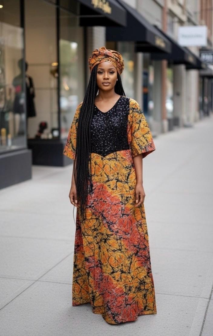 African Print Kampala Kaftan Dress | Sequin Boubou, Rich Aunty Vibes